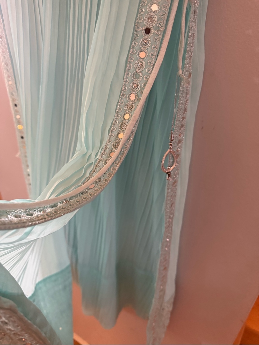 Chadha Fancy Mint Green Mirror Work Anarkali Dress Gown Festive - Picture 8 of 8